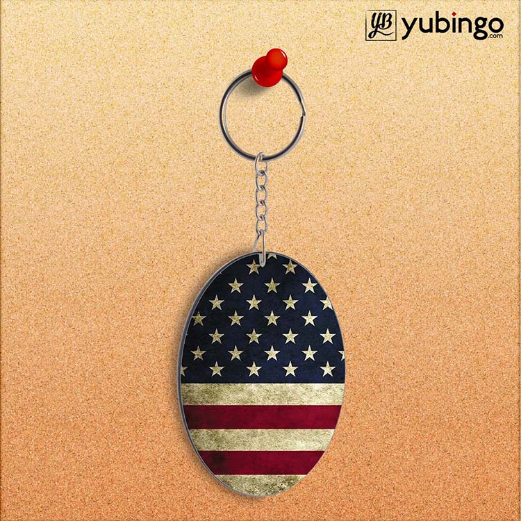 US Flag Theme Oval Key Chain-Image2