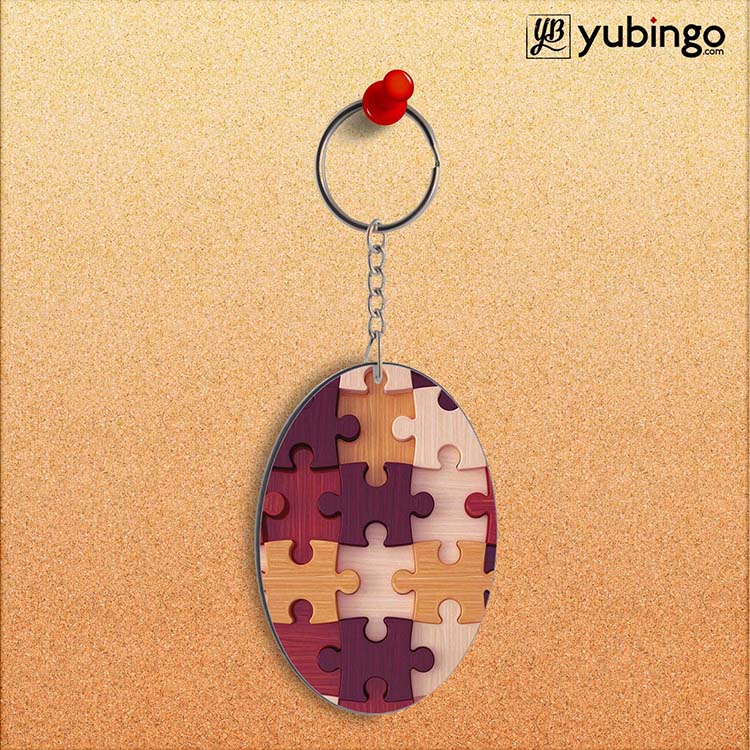 Wooden Jigsaw Oval Key Chain