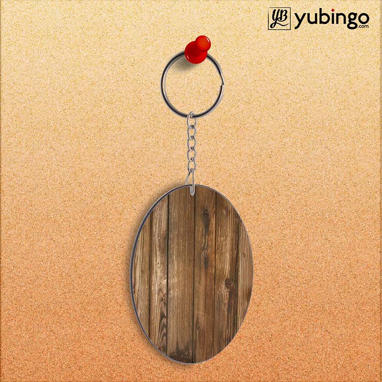 Wooden Pattern Oval Key Chain