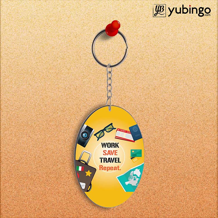 Work. Save. Travel. Repeat Oval Key Chain-Image2
