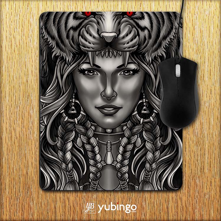 Charming Lady with Tiger Mouse Pad-Image2
