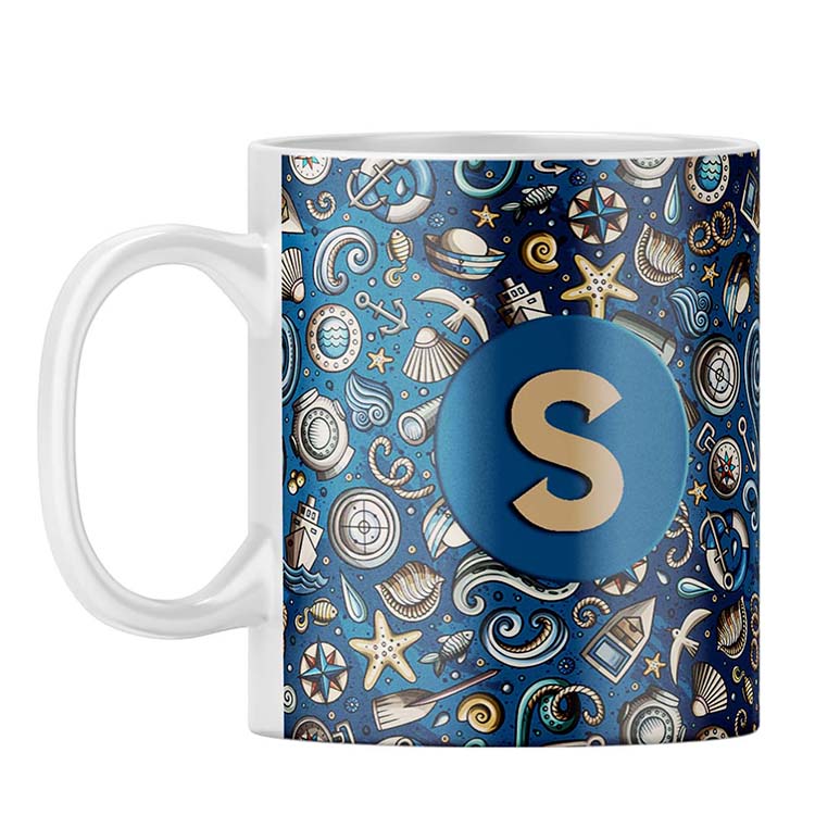 Cool Blue Customised Alphabet Coffee Mug