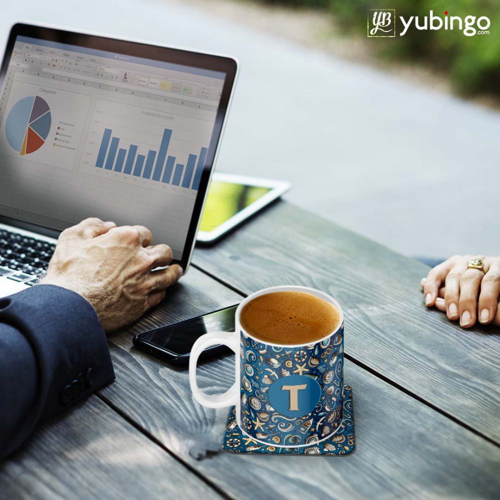 Cool Blue Customised Alphabet Coffee Mug With Coaster-Image2