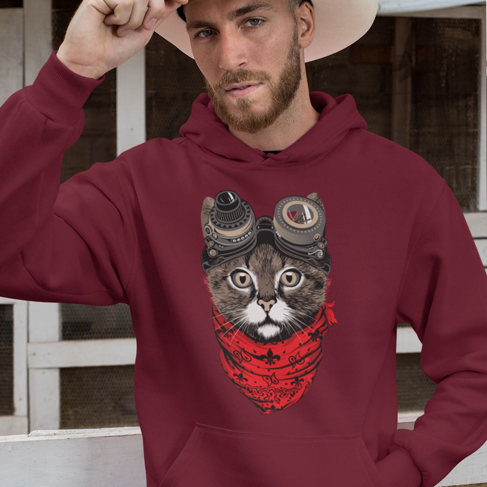 Cute Cat Hoodie-Maroon