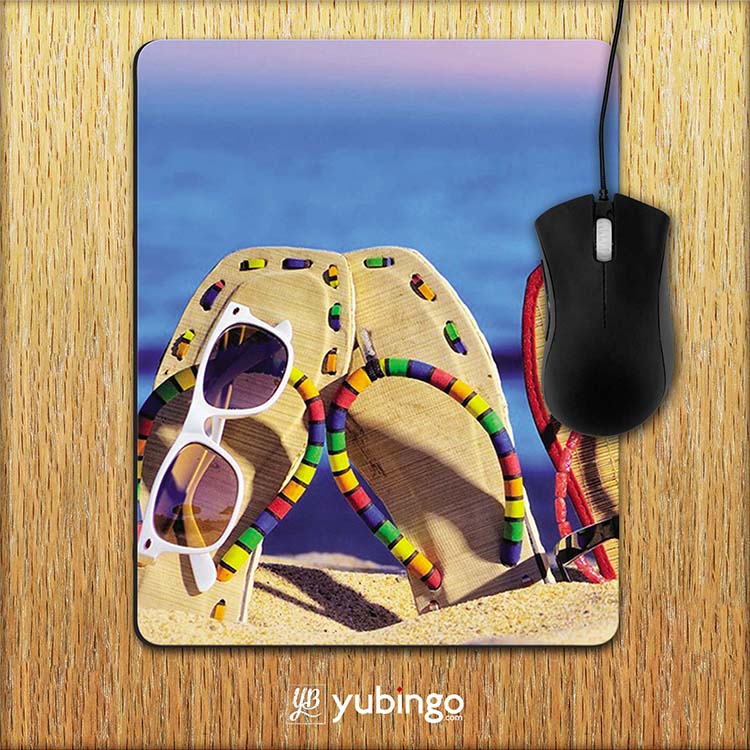 Cute Flip Flops On Beach Mouse Pad