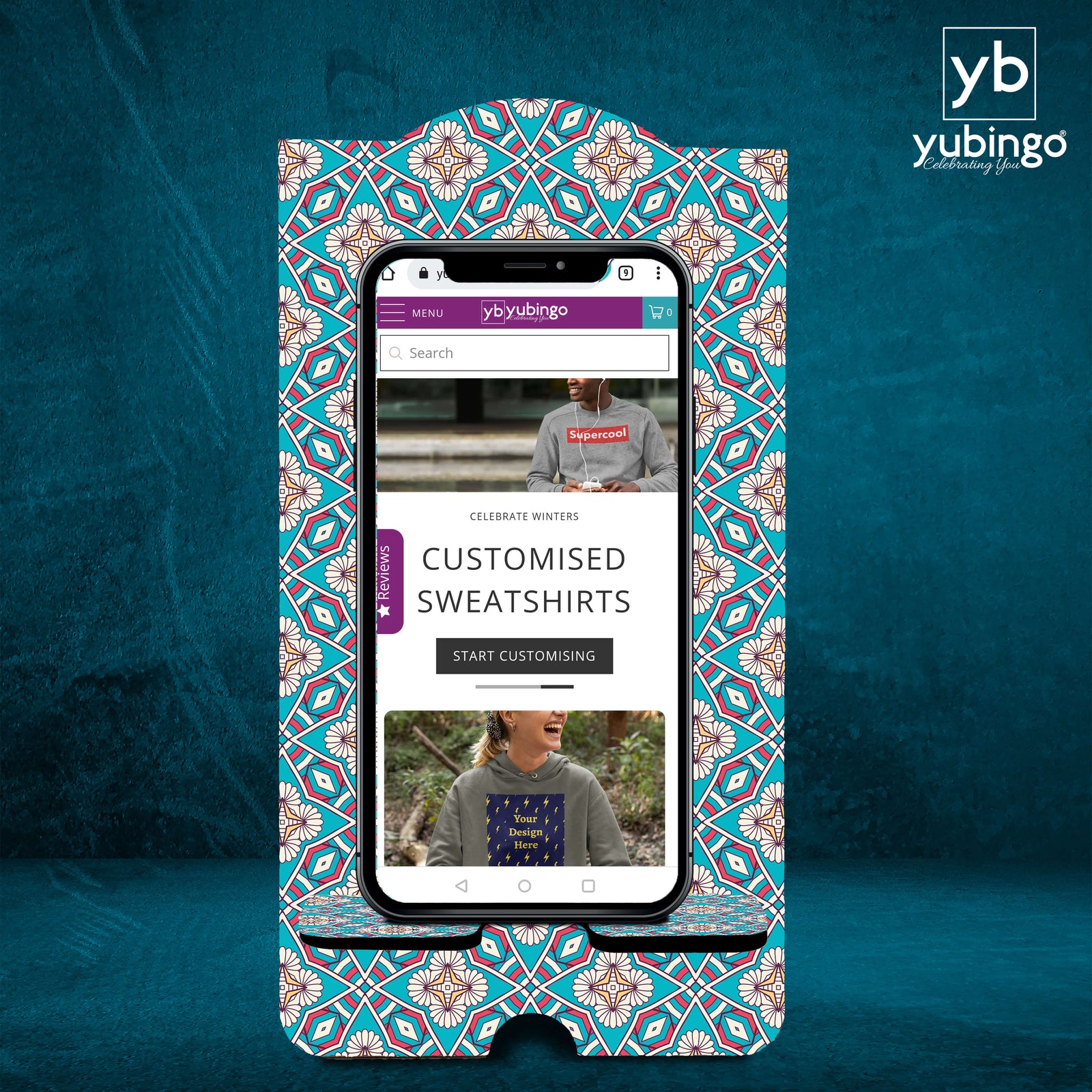 Ethnic Blue Pattern Mobile Stand-Image2