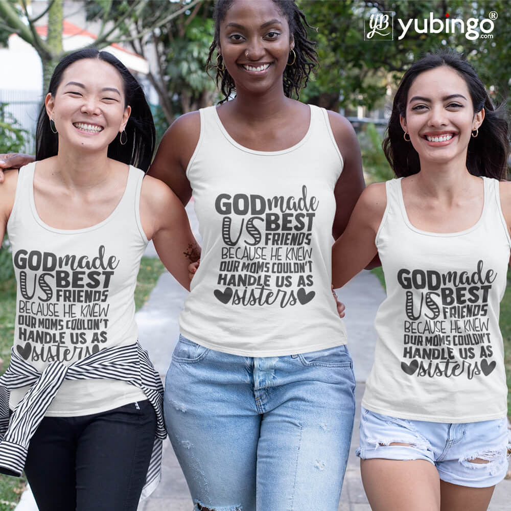 God Made Us Best Friends Tank Tops-White