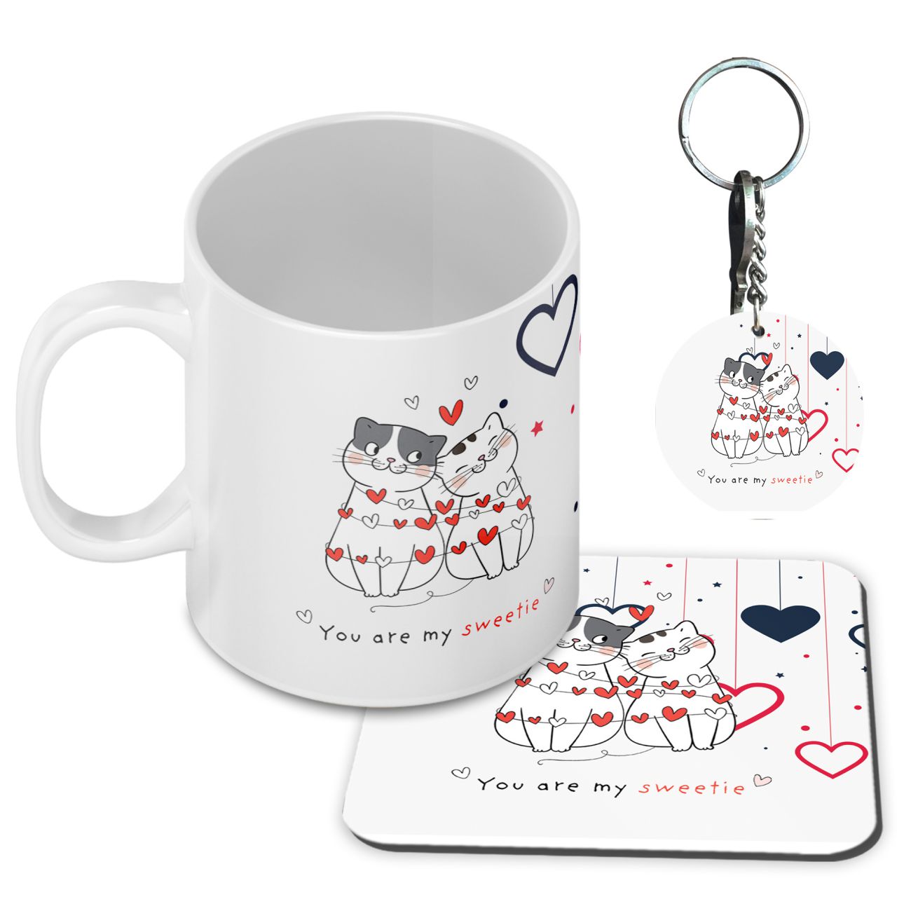 Hugs and Kisses Coffee Mug with Coaster and Keychain