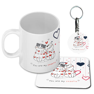 Hugs and Kisses Coffee Mug with Coaster and Keychain