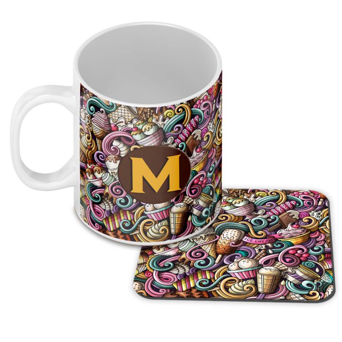 Ice Cream Explosion Customised Alphabet Coffee Mug With Coaster