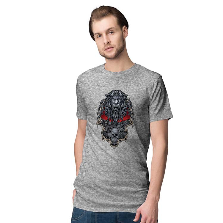 Lion Skulls Men T-Shirt-Grey Melange