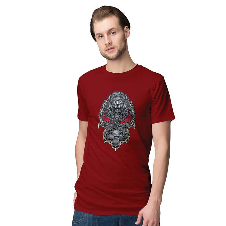 Lion Skulls Men T-Shirt-Maroon