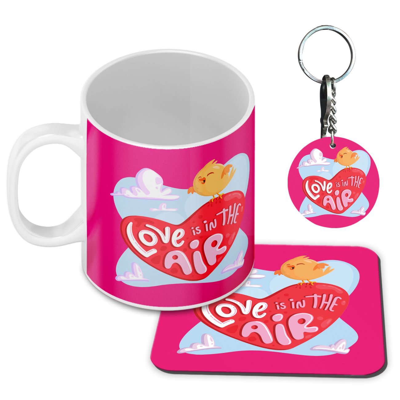 Love is in the air Coffee Mug with Coaster and Keychain