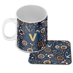 Nautical Blue Customised Alphabet Coffee Mug With Coaster