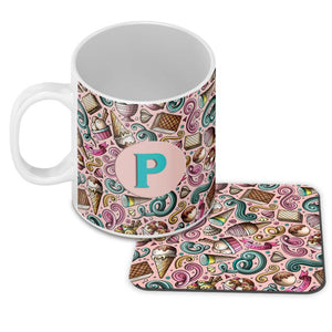Pink Ice Cream Customised Alphabet Coffee Mug With Coaster