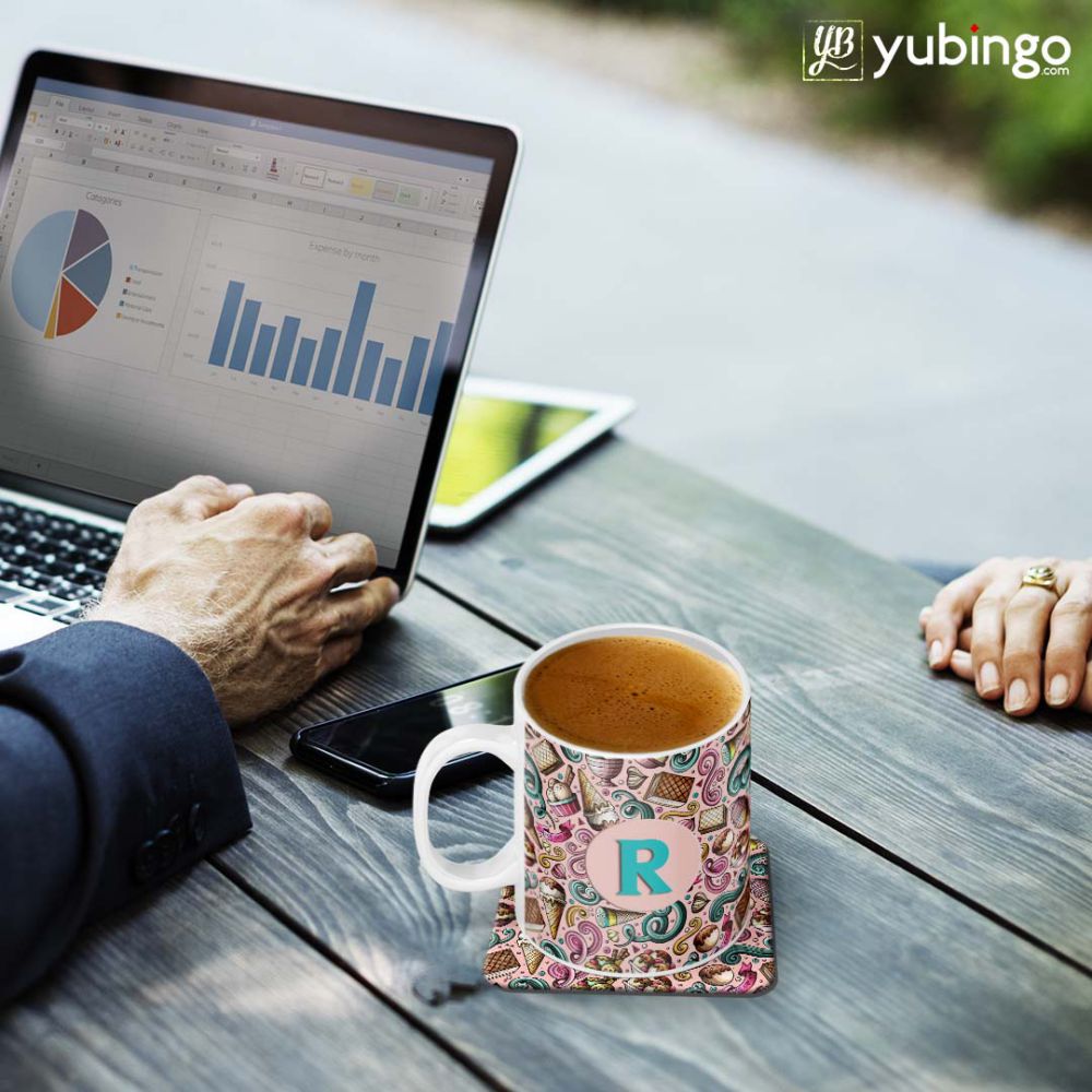 Pink Ice Cream Customised Alphabet Coffee Mug With Coaster-Image2