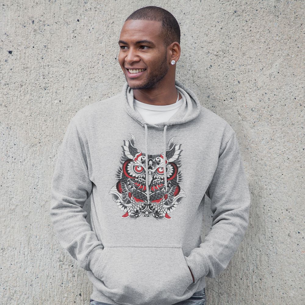 Polynesian Owl Hoodie-Grey