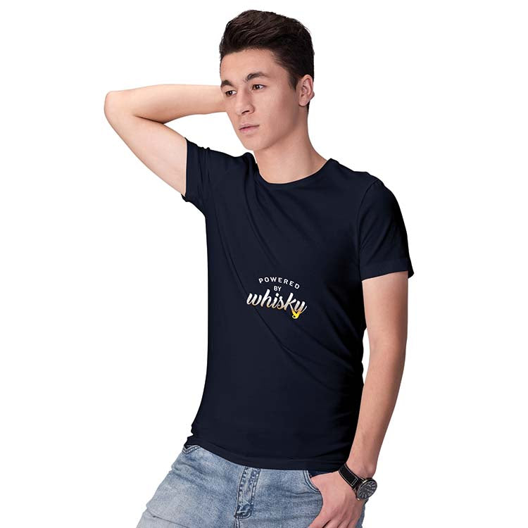Powered By Whiskey Men T-Shirt-Navy Blue
