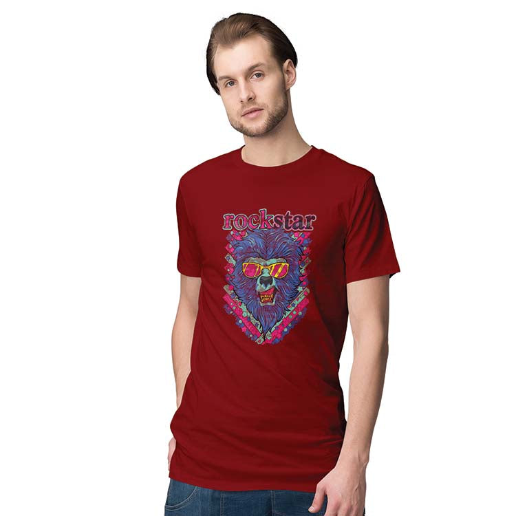 Rockstar Lion Men T-Shirt-Maroon