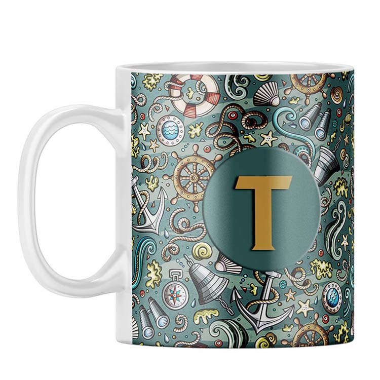 Sea Green Customised Alphabet Coffee Mug