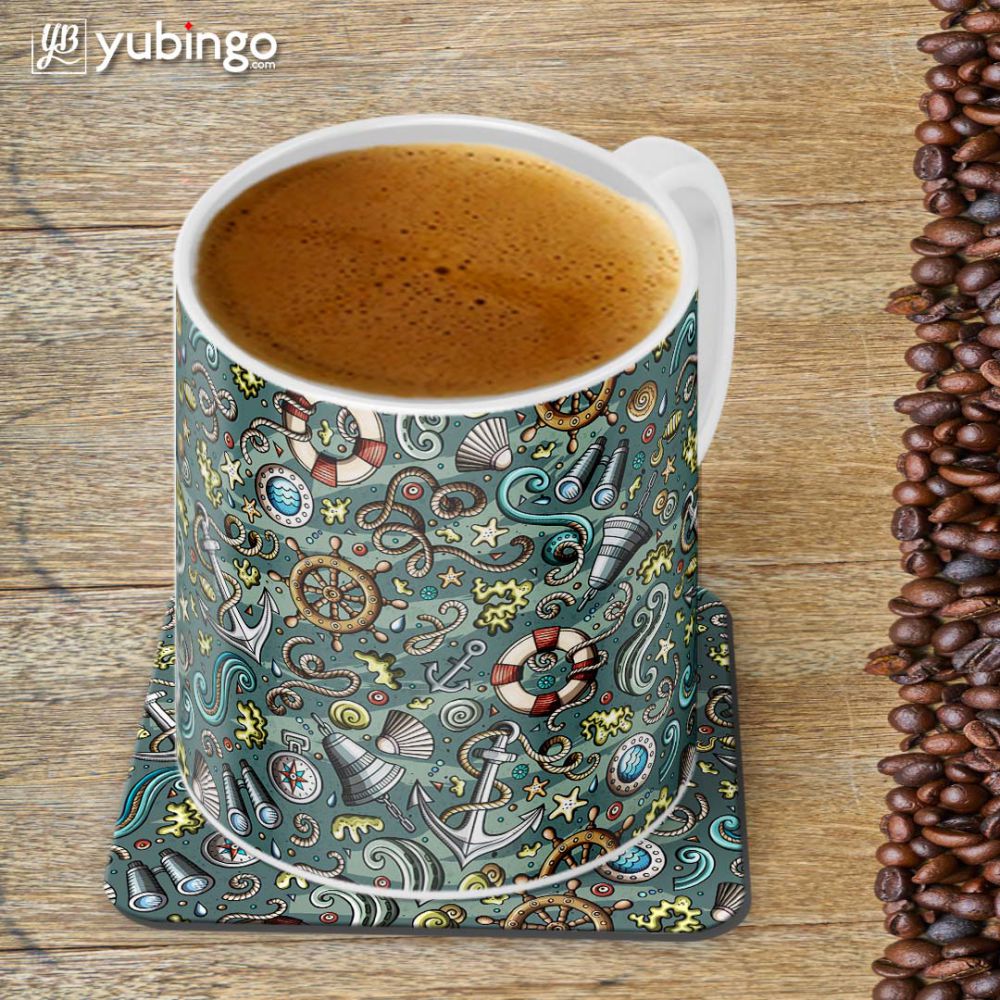 Sea Green Customised Alphabet Coffee Mug With Coaster-Image4