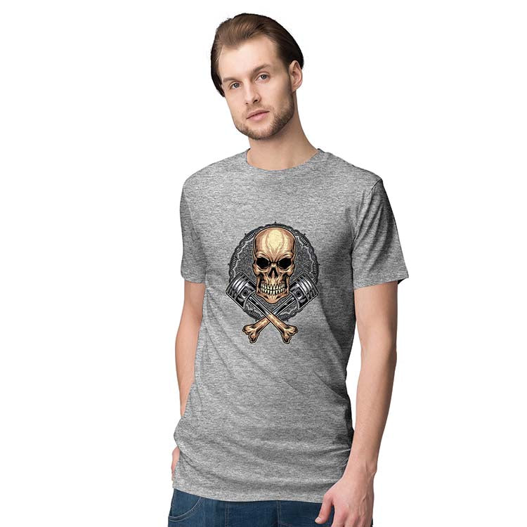 Skull Engine Men T-Shirt-Grey Melange
