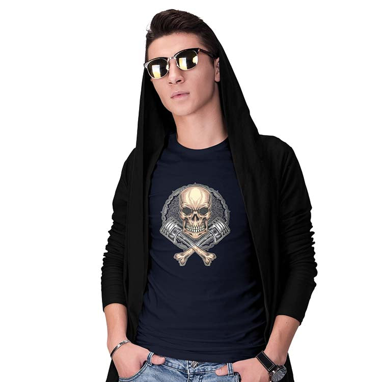 Skull Engine Men T-Shirt-Navy Blue