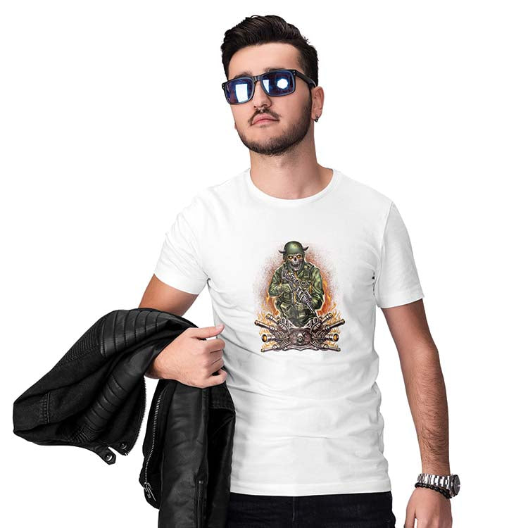 Soldier Skull Men T-Shirt-White
