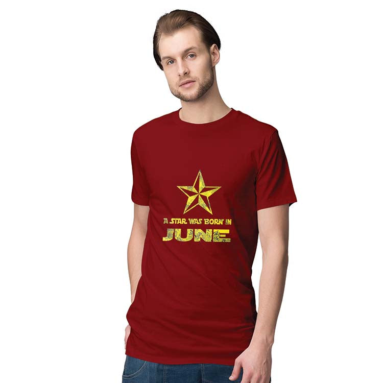 Star Born Customised Month Men T-Shirt-Maroon