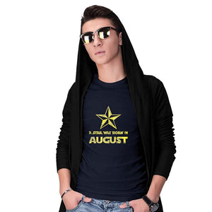 Star Born Customised Month Men T-Shirt-Navy Blue