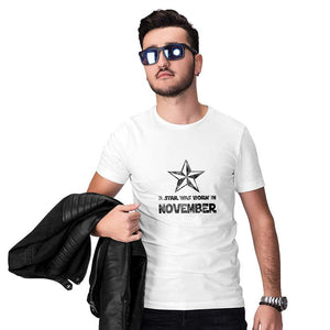 Star Born Customised Month Men T-Shirt-White
