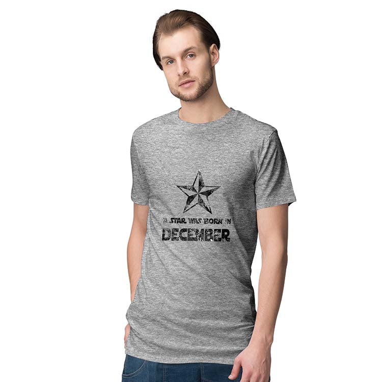 Star Born Customised Month Men T-Shirt-Grey Melange