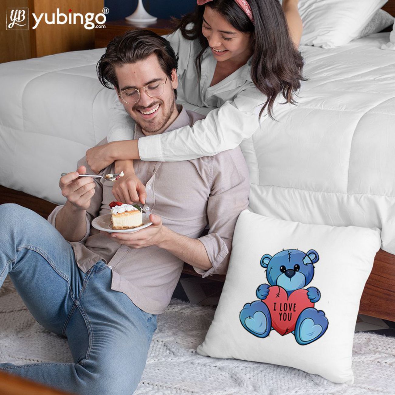 Teddy Love Cushion, Coffee Mug with Coaster and Keychain