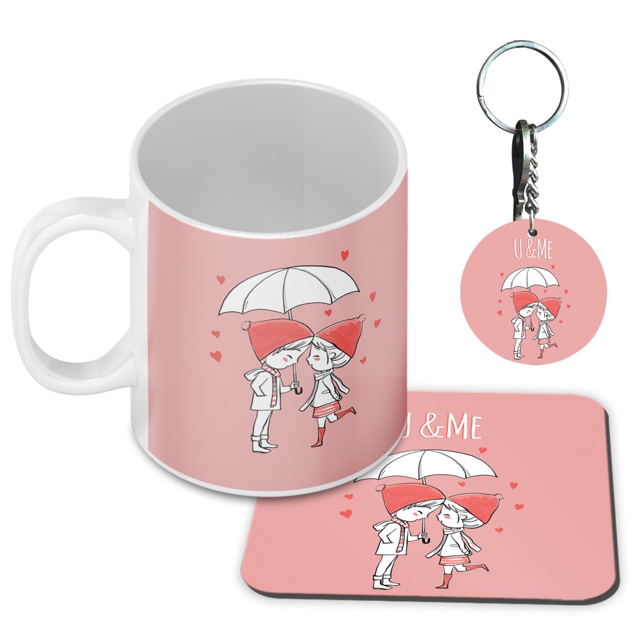 U and Me Coffee Mug with Coaster and Keychain