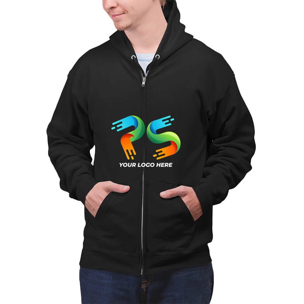 Black Customised Zipper Hoodie - Front Print