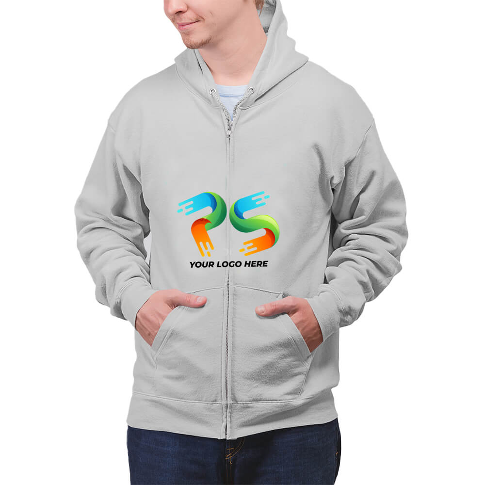 Grey Heather Customised Zipper Hoodie - Front Print