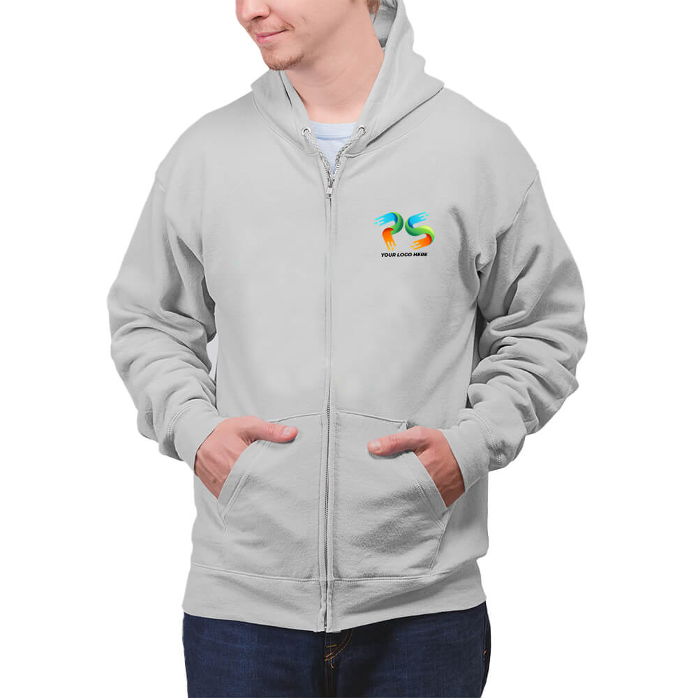 Grey Heather Customised Zipper Hoodie - Front Print