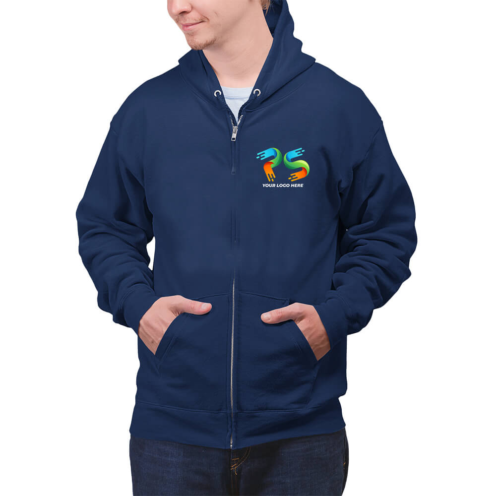 Navy Blue Customised Zipper Hoodie - Front and Back Print