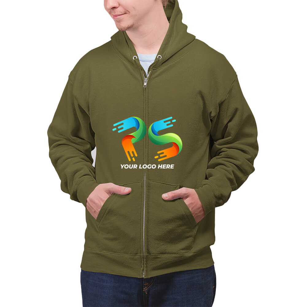 Kiwi Green Customised Zipper Hoodie - Front and Back Print