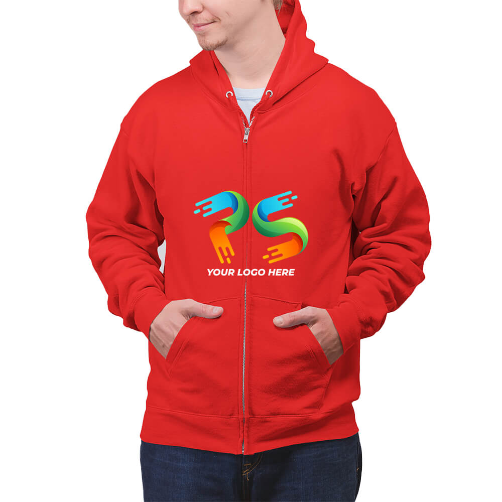 Red Black Customised Zipper Hoodie - Front Print