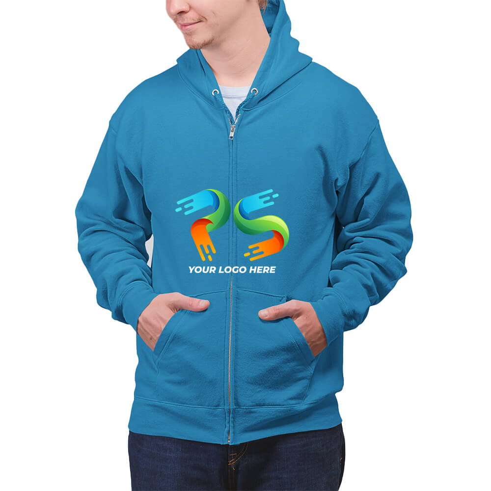 Royal Blue Customised Zipper Hoodie - Front Print