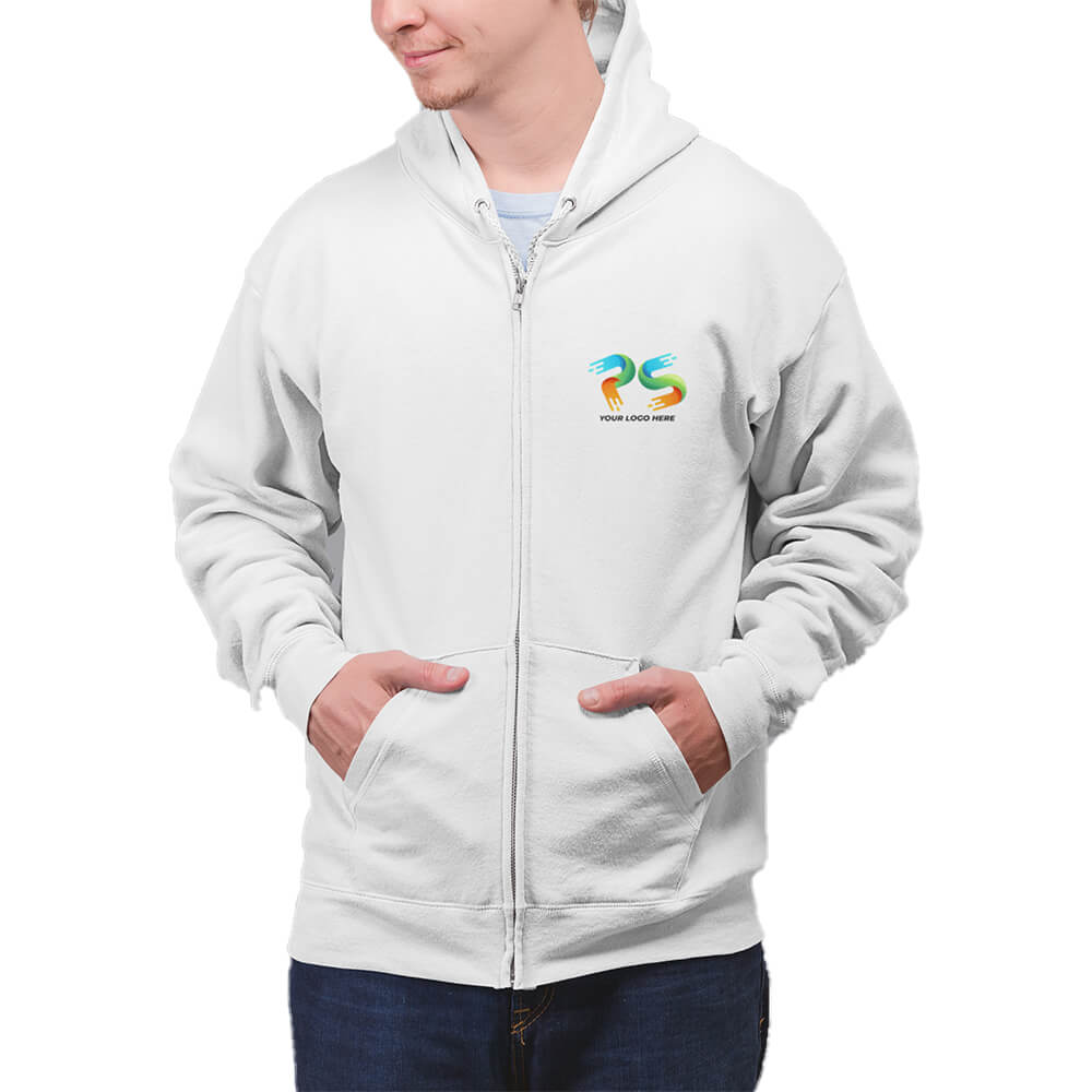 White Customised Zipper Hoodie - Front Print